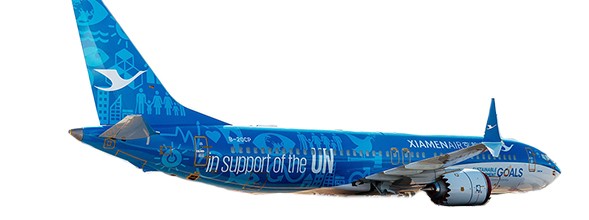 Boeing 737-8MAX Xiamen Airlines "United Nations GOAL Livery" B-20CP With Stand