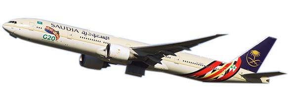 Boeing 777-300ER Saudi Arabian Airlines "G20 Livery" "Flap Down" HZ-AK42 With Antenna