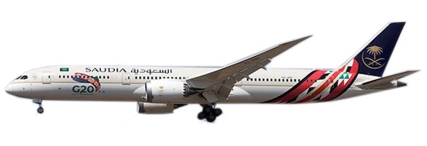 Boeing 787-9 Dreamliner Saudi Arabian Airlines "G20 Saudi Arabia 2020" Flap Down HZ-ARF With Antenna