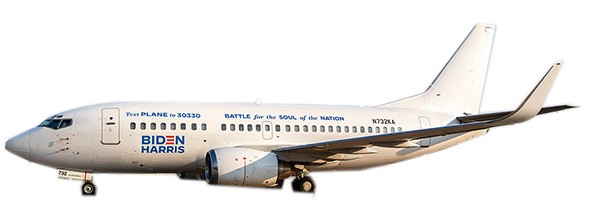 Boeing 737-500 Biden - Harris "Battle for the Soul of the Nation" N732KA With Stand
