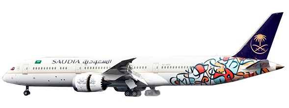 Boeing 787-9 Dreamliner Saudi Arabian Airlines "Arab Calligraphy Year" HZ-AR13 Flap Down With Antenna