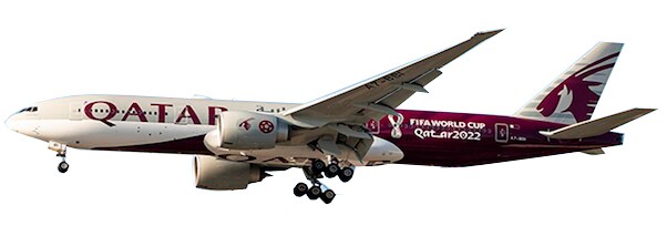 Boeing 777-200(LR) Qatar Airways "World Cup Livery" A7-BBI Flap down