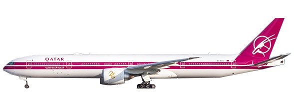Boeing 777-300ER Qatar Airways "Retro Livery" A7-BAC Flap Down