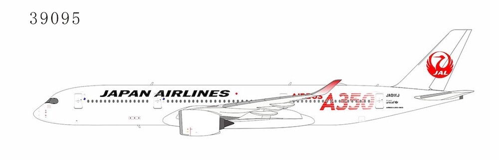 Airbus A350-900 JAL Japan Airlines red "AIRBUS A350" titles JA01XJ